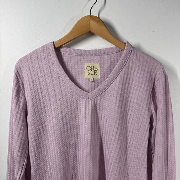 Chaser Tunic Top Women Small Lilac Waffle Knit V Neck Stretch Blouse Spring Boho - Picture 3 of 7